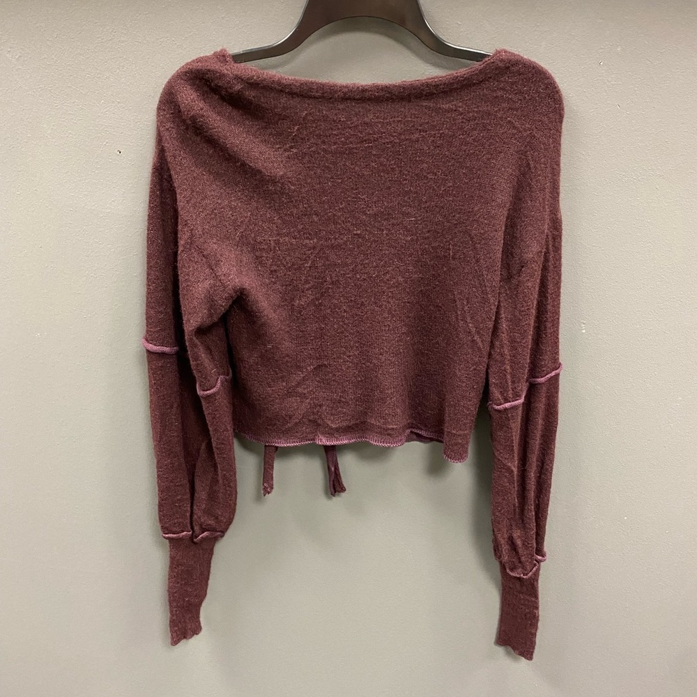 Free People Burgundy Backless Crop Tie-Back Sweater-XS